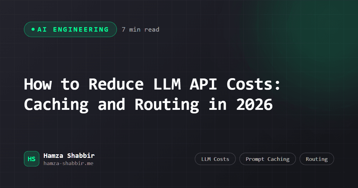 How to Reduce LLM API Costs: Caching and Routing in 2026 - branded cover card by Hamza Shabbir
